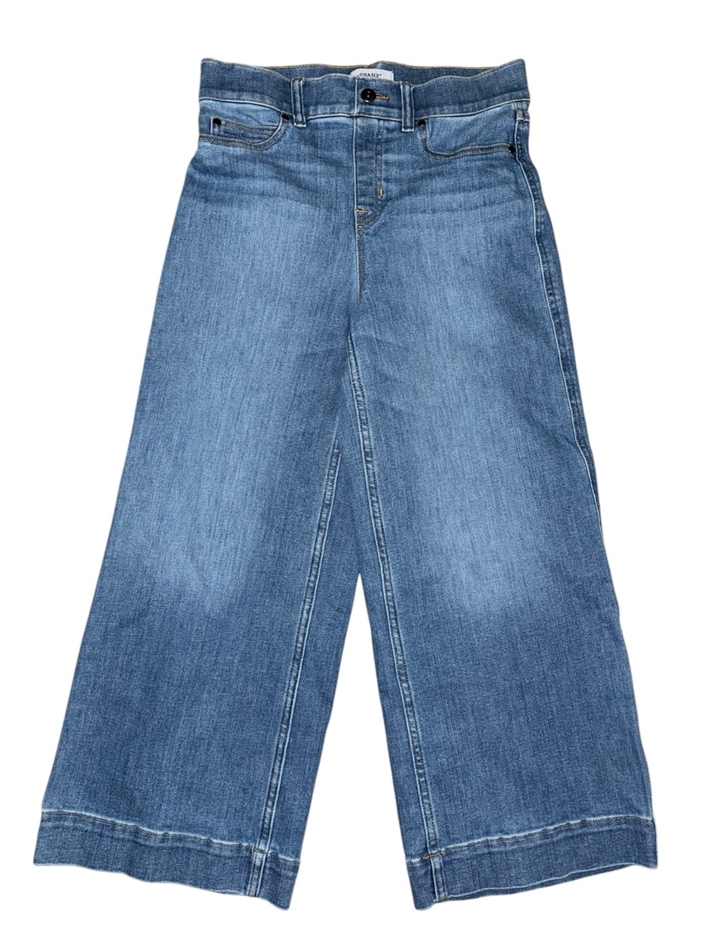 SPANX EveryWear Cropped Wide Leg Jeans Size SP High Rise TummyTamer Blue EUC